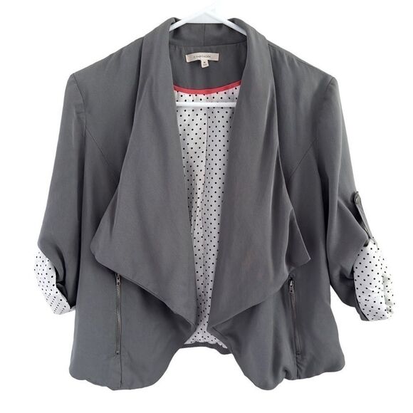 41 Hawthorn Gray Open Front Blazer Roll Tab Sleeves‎ Polka Dot Lining Women’s M - Picture 1 of 6